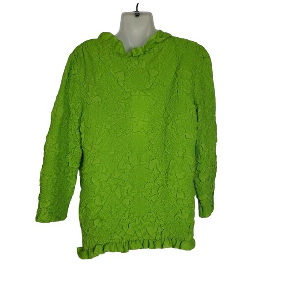 Great Cavalier St. Paul Womens Blouse Shell 2 Piece Large Green Button Ruffle - Picture 2 of 12